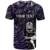New Zealand Maori Rugby Personalised T Shirt Ta Moko Silver Fern - Paua Purple LT7 - Polynesian Pride