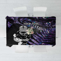 New Zealand Maori Rugby Personalised Tablecloth Ta Moko Silver Fern - Paua Purple LT7 Purple - Polynesian Pride