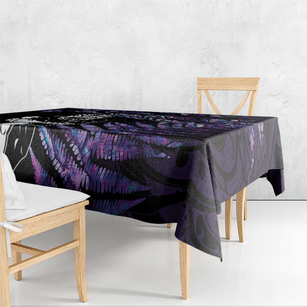 New Zealand Maori Rugby Personalised Tablecloth Ta Moko Silver Fern - Paua Purple LT7 - Polynesian Pride