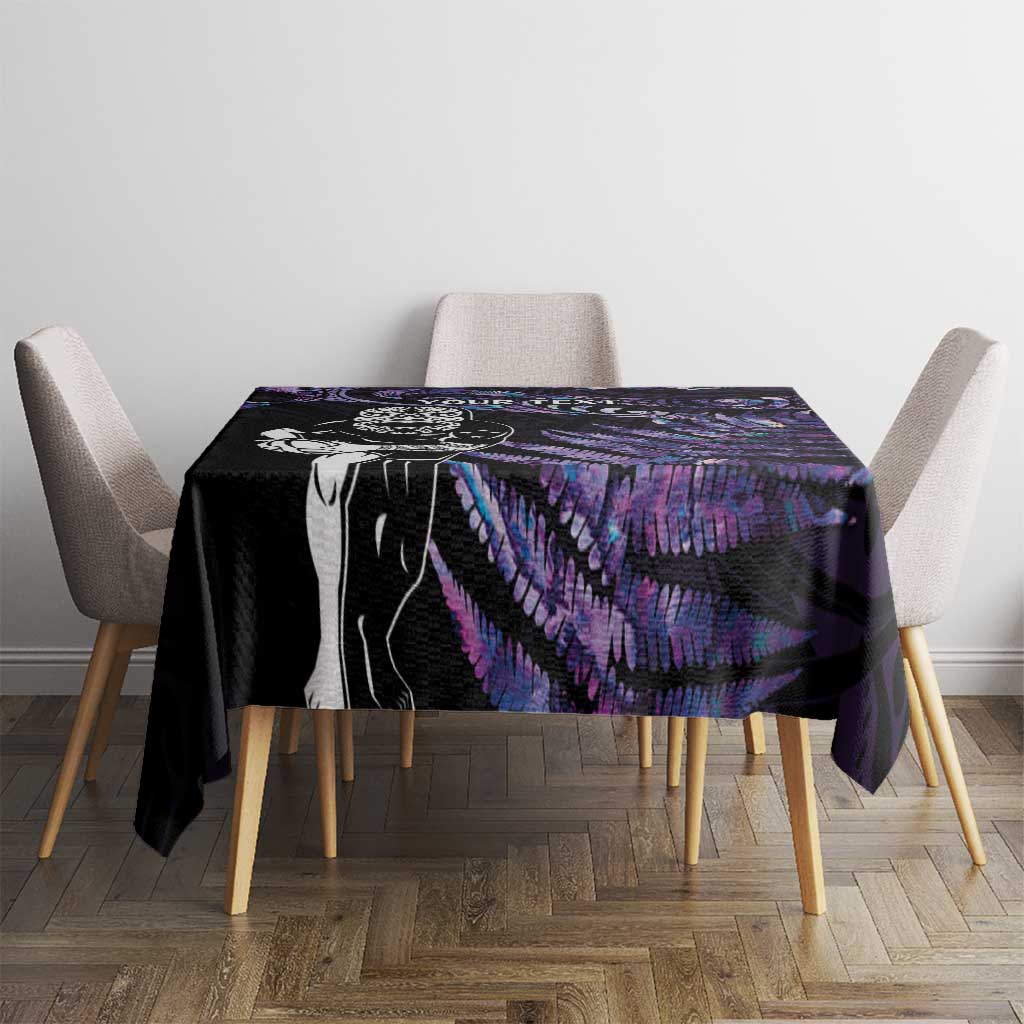 New Zealand Maori Rugby Personalised Tablecloth Ta Moko Silver Fern - Paua Purple LT7 - Polynesian Pride