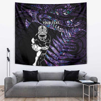 New Zealand Maori Rugby Personalised Tapestry Ta Moko Silver Fern - Paua Purple LT7 Purple - Polynesian Pride