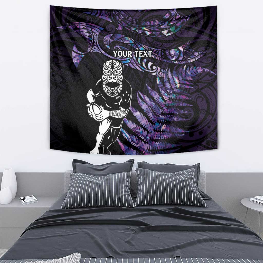 New Zealand Maori Rugby Personalised Tapestry Ta Moko Silver Fern - Paua Purple LT7 - Polynesian Pride
