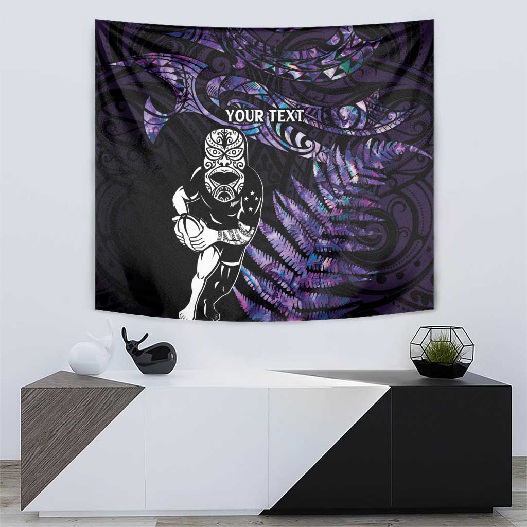 New Zealand Maori Rugby Personalised Tapestry Ta Moko Silver Fern - Paua Purple LT7 - Polynesian Pride