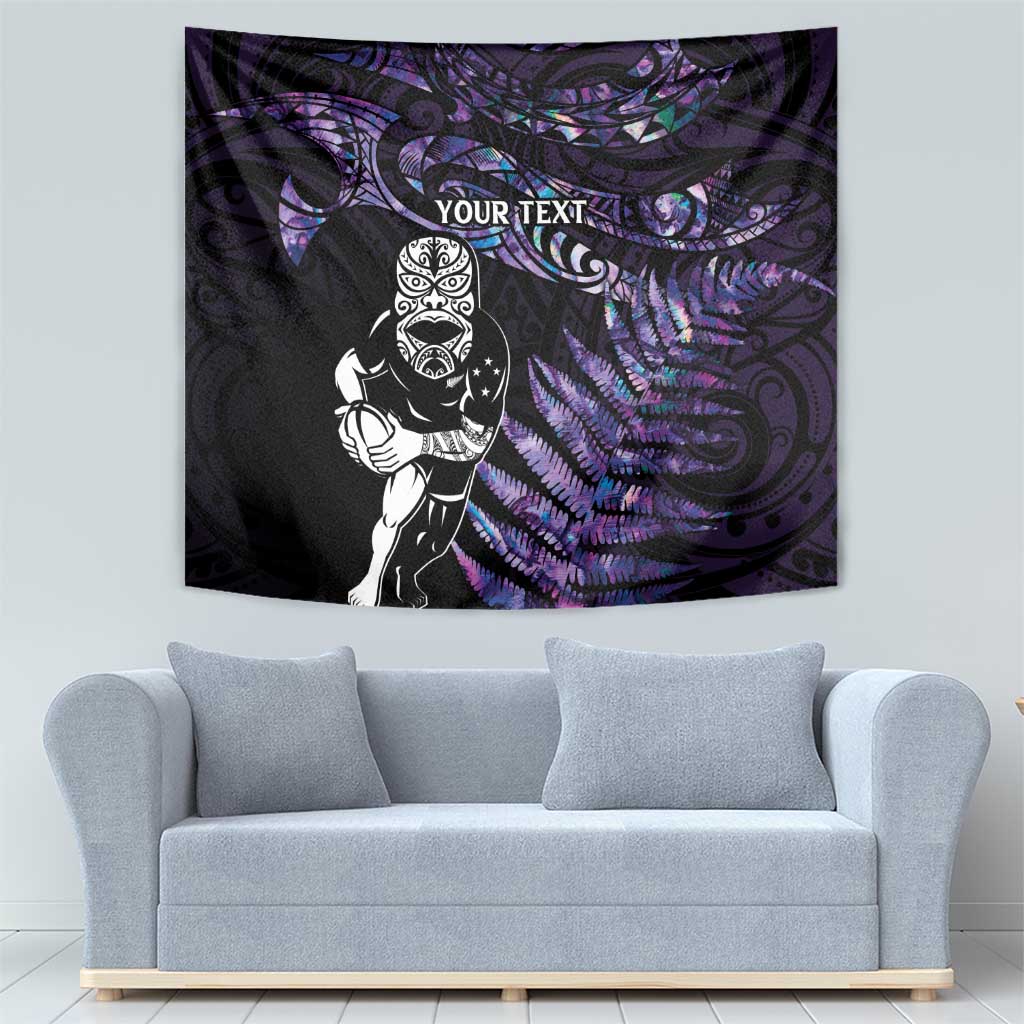 New Zealand Maori Rugby Personalised Tapestry Ta Moko Silver Fern - Paua Purple LT7 - Polynesian Pride