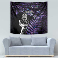 New Zealand Maori Rugby Personalised Tapestry Ta Moko Silver Fern - Paua Purple LT7 - Polynesian Pride