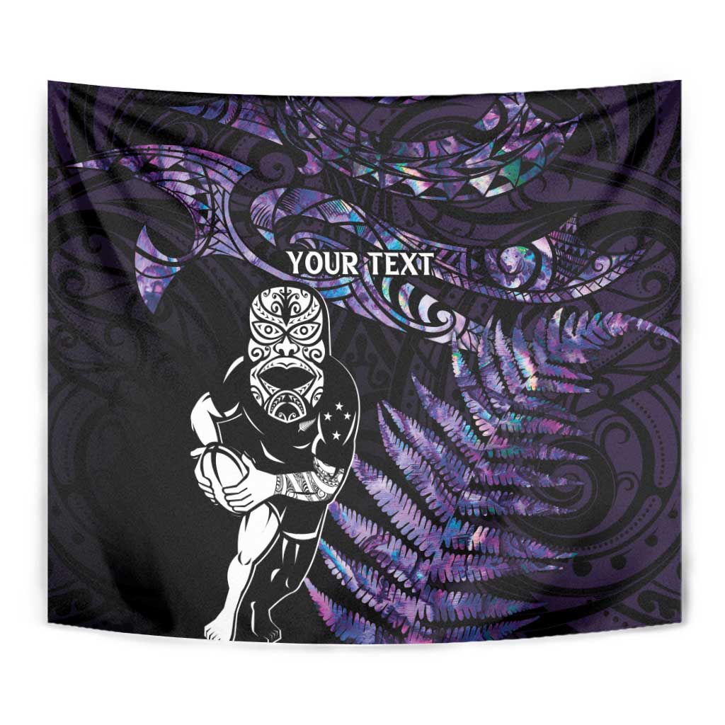 New Zealand Maori Rugby Personalised Tapestry Ta Moko Silver Fern - Paua Purple LT7 - Polynesian Pride