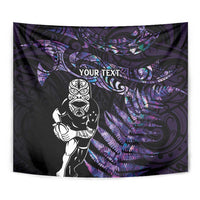 New Zealand Maori Rugby Personalised Tapestry Ta Moko Silver Fern - Paua Purple LT7 - Polynesian Pride