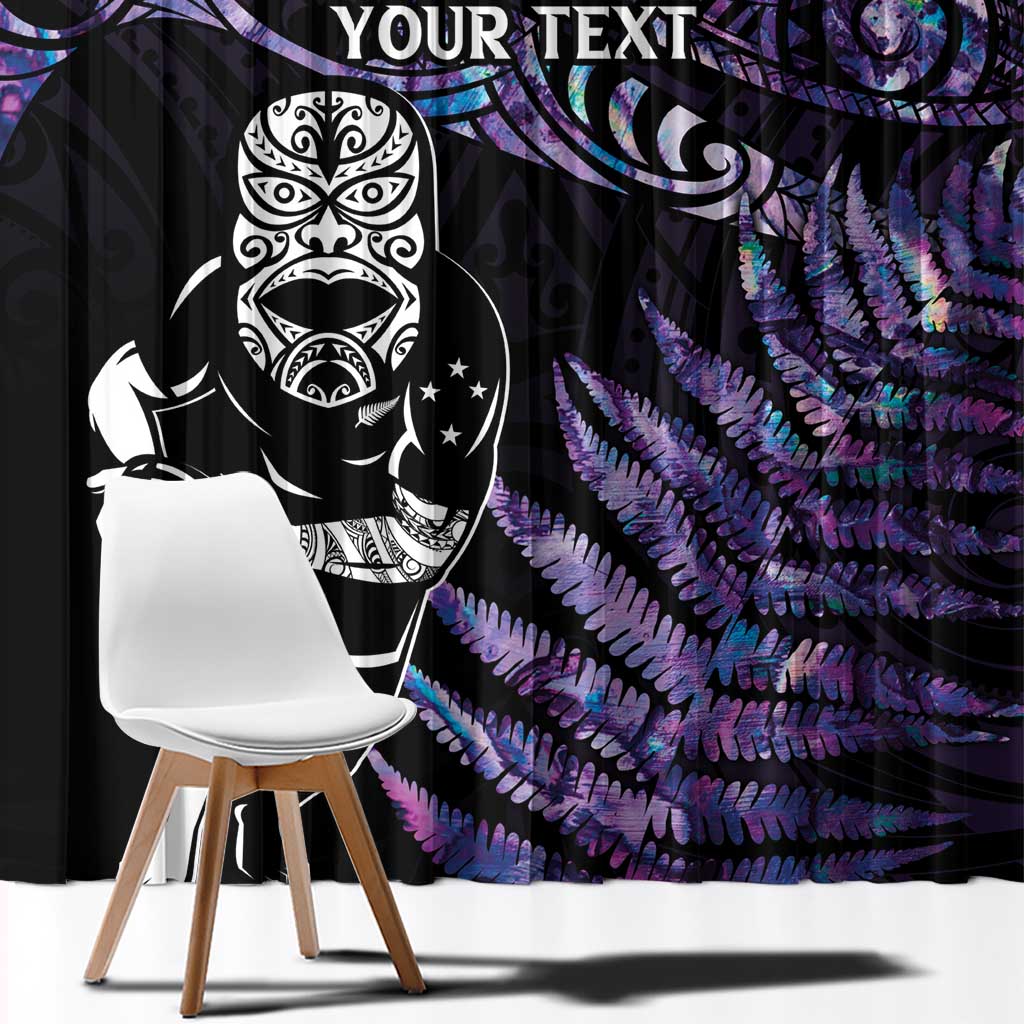 New Zealand Maori Rugby Personalised Window Curtain Ta Moko Silver Fern - Paua Purple LT7 - Polynesian Pride