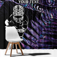 New Zealand Maori Rugby Personalised Window Curtain Ta Moko Silver Fern - Paua Purple LT7 - Polynesian Pride