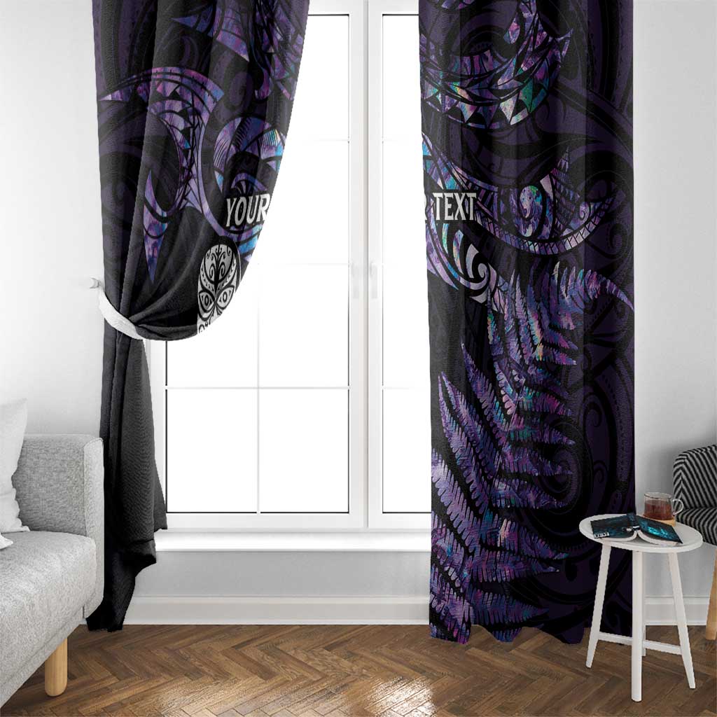 New Zealand Maori Rugby Personalised Window Curtain Ta Moko Silver Fern - Paua Purple LT7 - Polynesian Pride