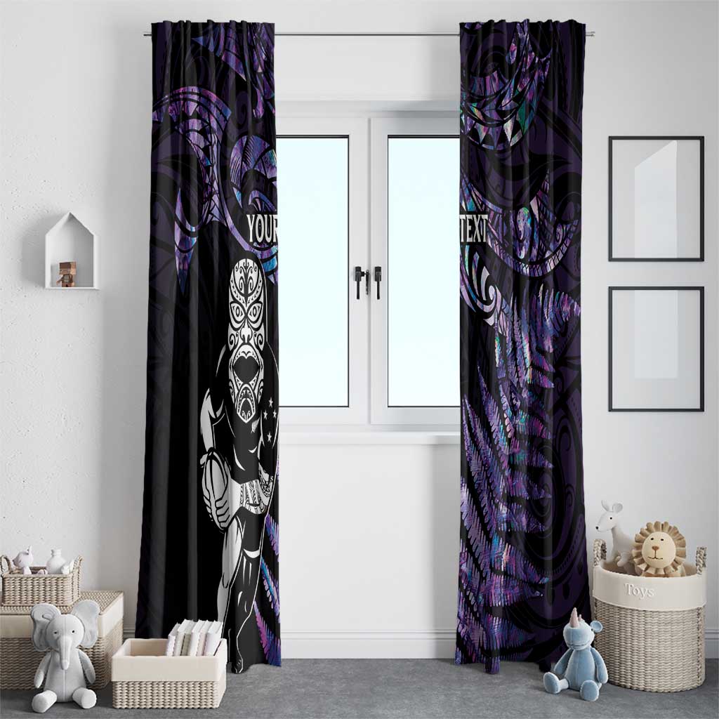 New Zealand Maori Rugby Personalised Window Curtain Ta Moko Silver Fern - Paua Purple LT7 - Polynesian Pride
