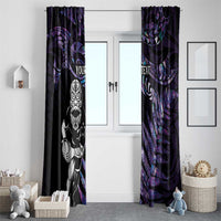 New Zealand Maori Rugby Personalised Window Curtain Ta Moko Silver Fern - Paua Purple LT7 - Polynesian Pride
