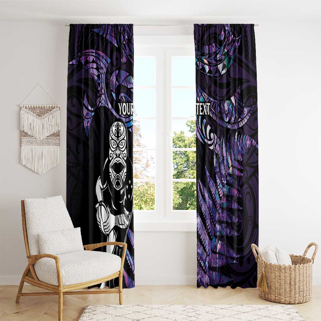 New Zealand Maori Rugby Personalised Window Curtain Ta Moko Silver Fern - Paua Purple LT7 - Polynesian Pride