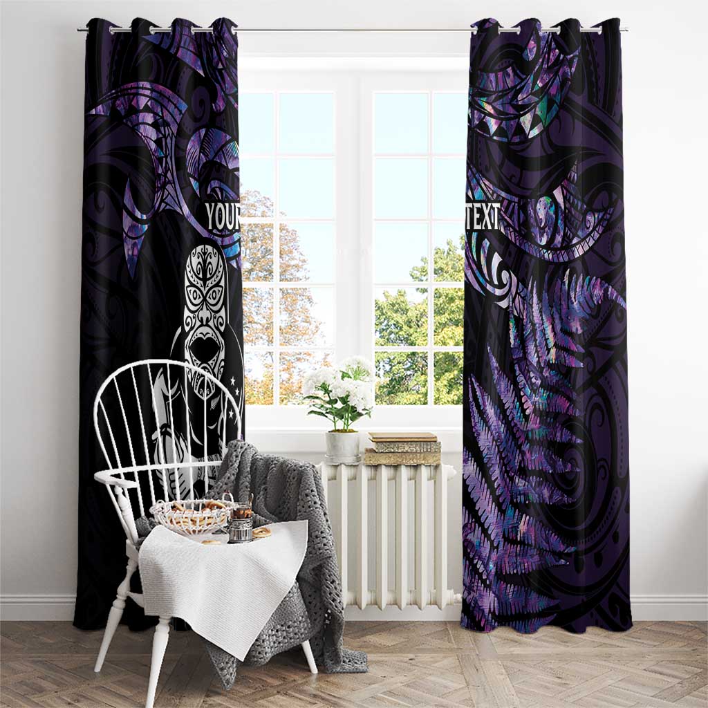 New Zealand Maori Rugby Personalised Window Curtain Ta Moko Silver Fern - Paua Purple LT7 - Polynesian Pride