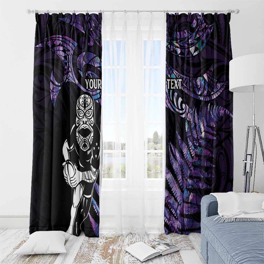 New Zealand Maori Rugby Personalised Window Curtain Ta Moko Silver Fern - Paua Purple LT7 - Polynesian Pride