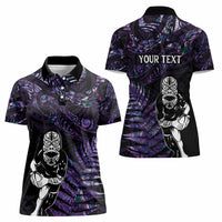 New Zealand Maori Rugby Personalised Women Polo Shirt Ta Moko Silver Fern - Paua Purple