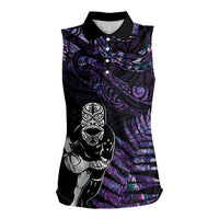New Zealand Maori Rugby Personalised Women Sleeveless Polo Shirt Ta Moko Silver Fern - Paua Purple LT7 Female Purple - Polynesian Pride