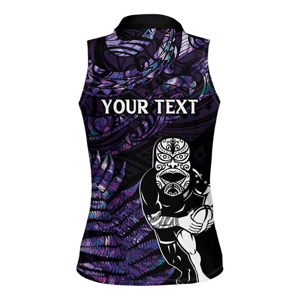 New Zealand Maori Rugby Personalised Women Sleeveless Polo Shirt Ta Moko Silver Fern - Paua Purple LT7 - Polynesian Pride