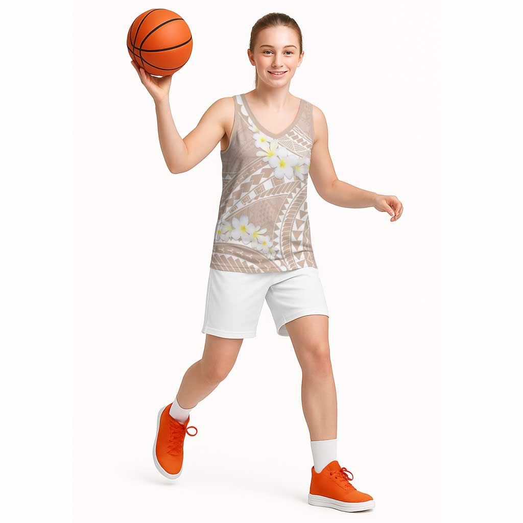 Polynesian Vintage Floral Basketball Jersey Beige Motifs LT7 - Polynesian Pride