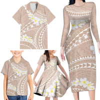 Polynesian Vintage Floral Family Matching Long Sleeve Bodycon Dress and Hawaiian Shirt Beige Motifs LT7 - Polynesian Pride