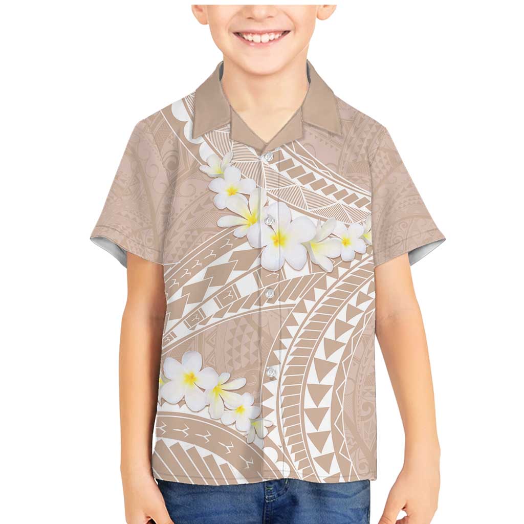 Polynesian Vintage Floral Family Matching Mermaid Dress and Hawaiian Shirt Beige Motifs LT7 Son's Shirt Beige - Polynesian Pride