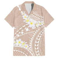Polynesian Vintage Floral Family Matching Off The Shoulder Long Sleeve Dress and Hawaiian Shirt Beige Motifs LT7 Dad's Shirt - Short Sleeve Beige - Polynesian Pride