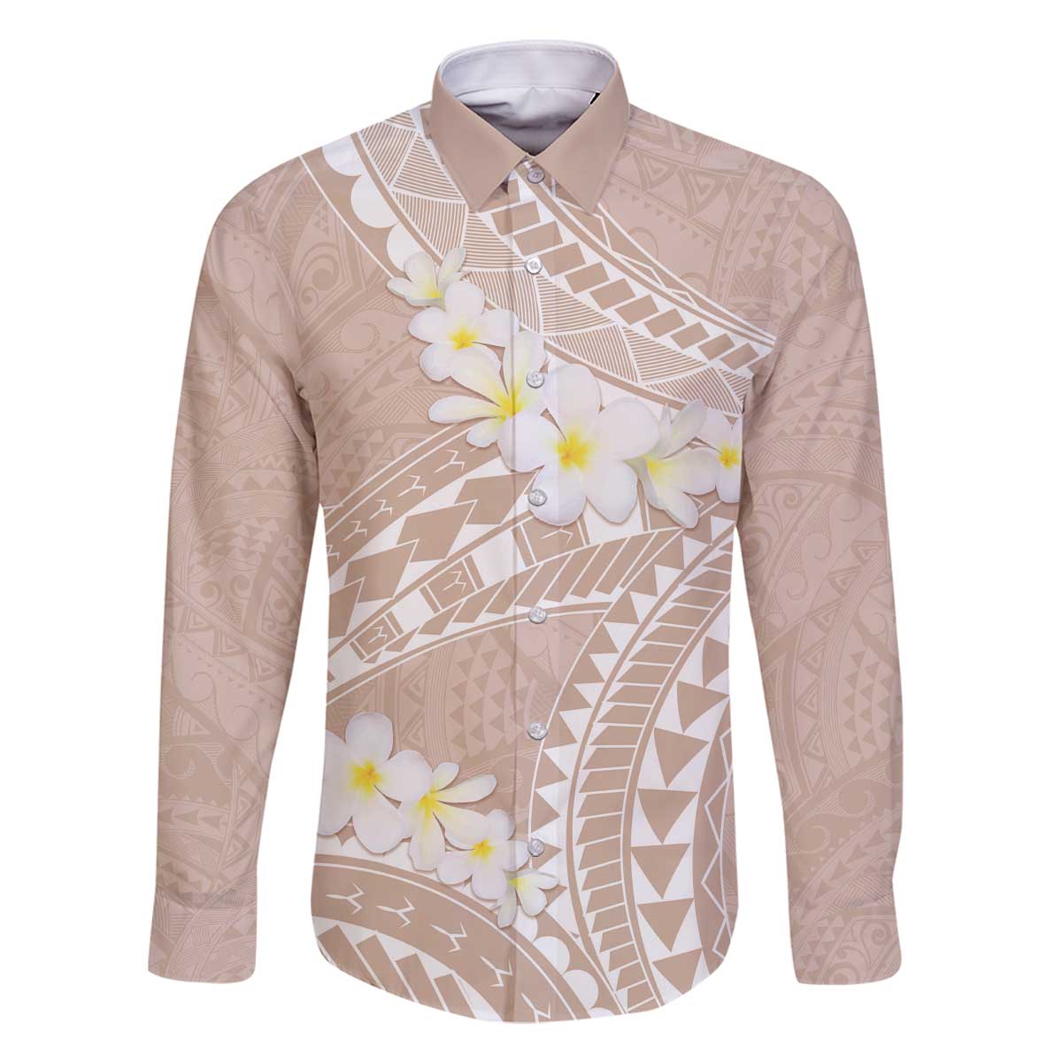 Polynesian Vintage Floral Family Matching Off The Shoulder Long Sleeve Dress and Hawaiian Shirt Beige Motifs LT7 Dad's Shirt - Long Sleeve Beige - Polynesian Pride