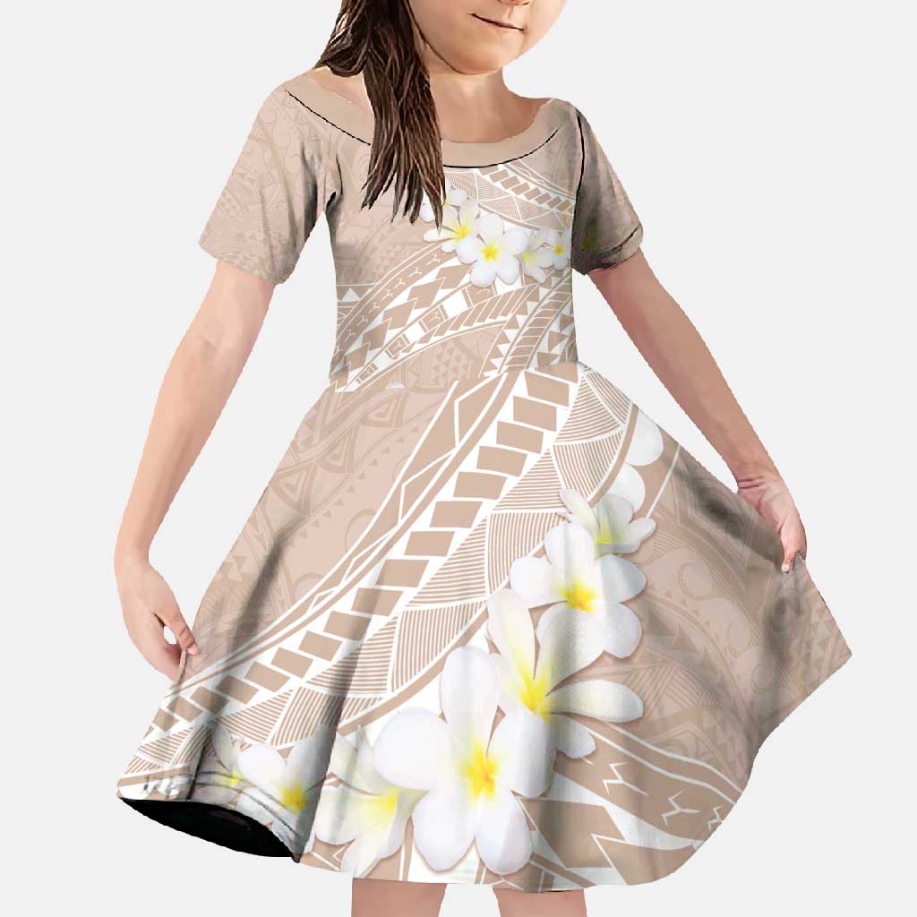 Polynesian Vintage Floral Family Matching Off Shoulder Maxi Dress and Hawaiian Shirt Beige Motifs LT7 Daughter's Dress Beige - Polynesian Pride