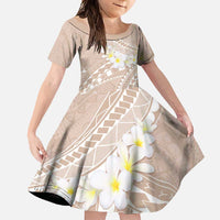 Polynesian Vintage Floral Family Matching Off Shoulder Maxi Dress and Hawaiian Shirt Beige Motifs LT7 Daughter's Dress Beige - Polynesian Pride