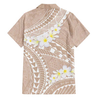 Polynesian Vintage Floral Family Matching Off Shoulder Maxi Dress and Hawaiian Shirt Beige Motifs LT7 - Polynesian Pride