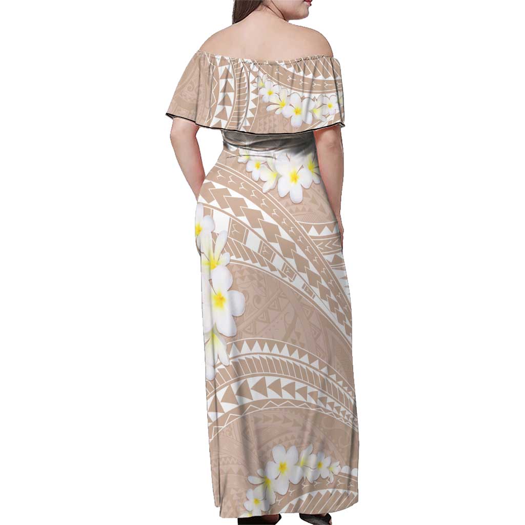 Polynesian Vintage Floral Family Matching Off Shoulder Maxi Dress and Hawaiian Shirt Beige Motifs LT7 - Polynesian Pride