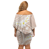 Polynesian Vintage Floral Family Matching Off Shoulder Short Dress and Hawaiian Shirt Beige Motifs LT7 - Polynesian Pride