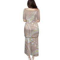 Polynesian Vintage Floral Family Matching Puletasi and Hawaiian Shirt Beige Motifs LT7 - Polynesian Pride