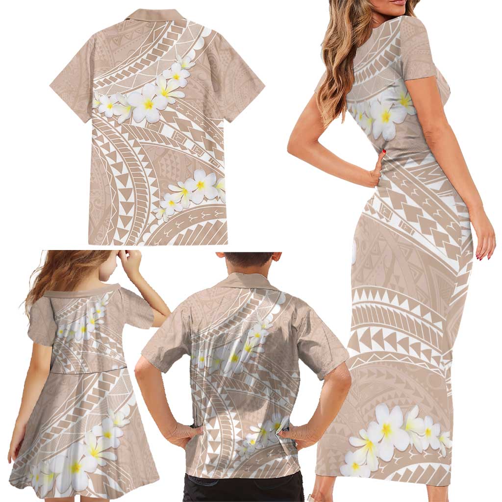 Polynesian Vintage Floral Family Matching Short Sleeve Bodycon Dress and Hawaiian Shirt Beige Motifs LT7 - Polynesian Pride