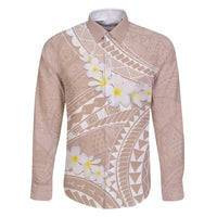 Polynesian Vintage Floral Family Matching Short Sleeve Bodycon Dress and Hawaiian Shirt Beige Motifs LT7 Dad's Shirt - Long Sleeve Beige - Polynesian Pride