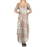 Polynesian Vintage Floral Family Matching Summer Maxi Dress and Hawaiian Shirt Beige Motifs LT7 - Polynesian Pride