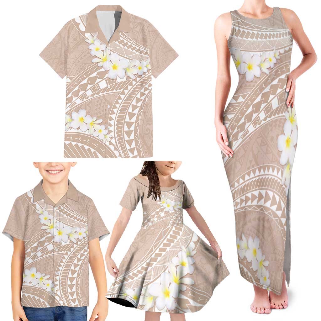 Polynesian Vintage Floral Family Matching Tank Maxi Dress and Hawaiian Shirt Beige Motifs LT7 - Polynesian Pride
