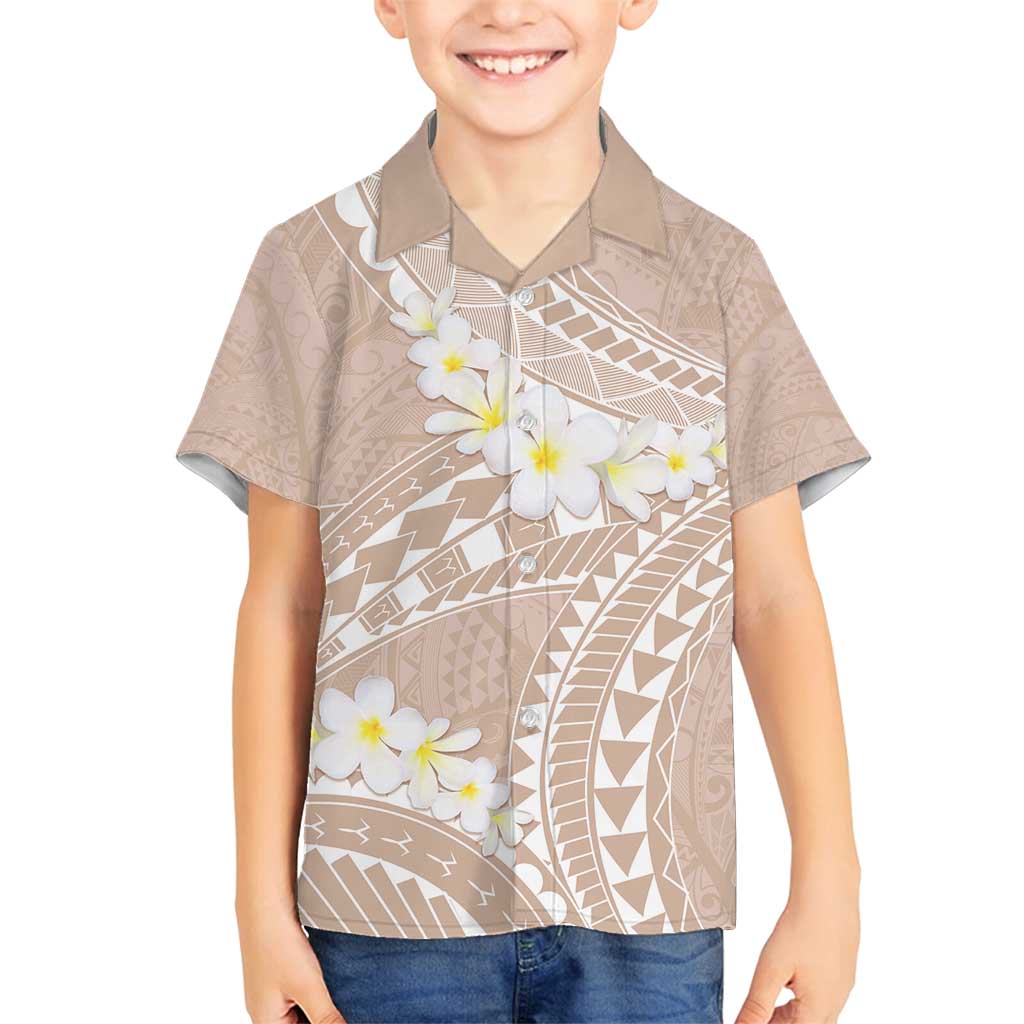 Polynesian Vintage Floral Family Matching Tank Maxi Dress and Hawaiian Shirt Beige Motifs LT7 Son's Shirt Beige - Polynesian Pride
