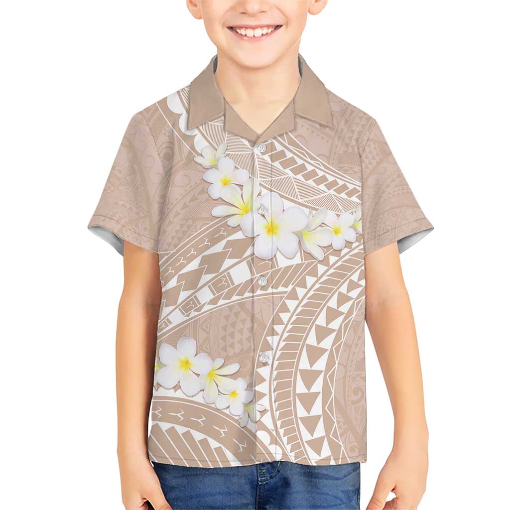 Polynesian Vintage Floral Kid Hawaiian Shirt Beige Motifs LT7 Kid Beige - Polynesian Pride