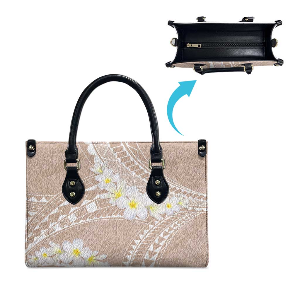 Polynesian Vintage Floral Leather Bag Beige Motifs - Polynesian Pride