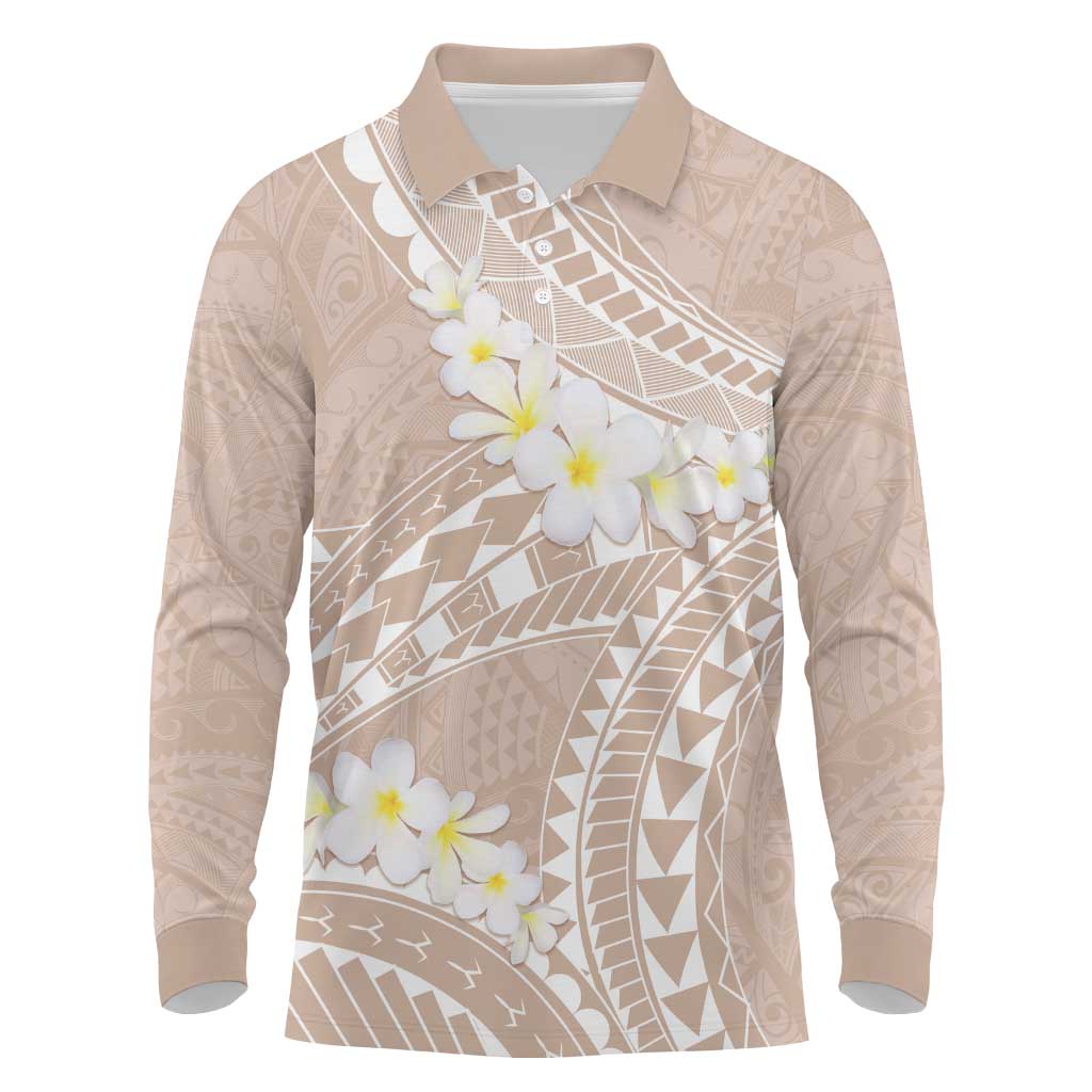 Polynesian Vintage Floral Long Sleeve Polo Shirt Beige Motifs LT7 Beige - Polynesian Pride