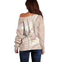 Polynesian Vintage Floral Off Shoulder Sweater Beige Motifs - Polynesian Pride