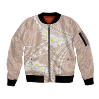 Polynesian Vintage Floral Sleeve Zip Bomber Jacket Beige Motifs LT7 Unisex Beige - Polynesian Pride