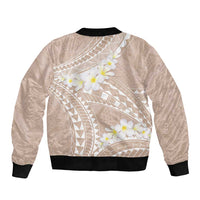 Polynesian Vintage Floral Sleeve Zip Bomber Jacket Beige Motifs LT7 - Polynesian Pride