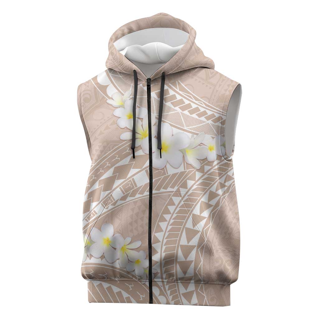 Polynesian Vintage Floral Sleeveless Zip Hoodie Beige Motifs - Polynesian Pride