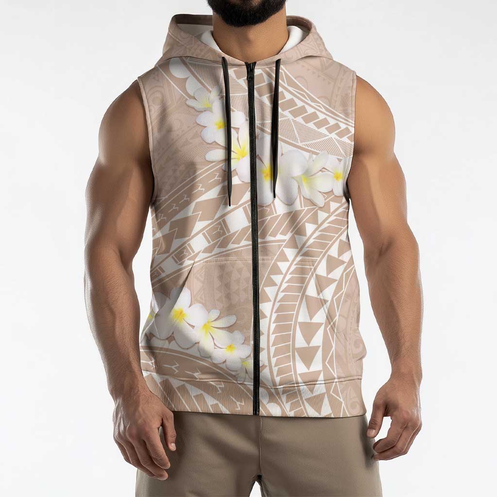 Polynesian Vintage Floral Sleeveless Zip Hoodie Beige Motifs - Polynesian Pride