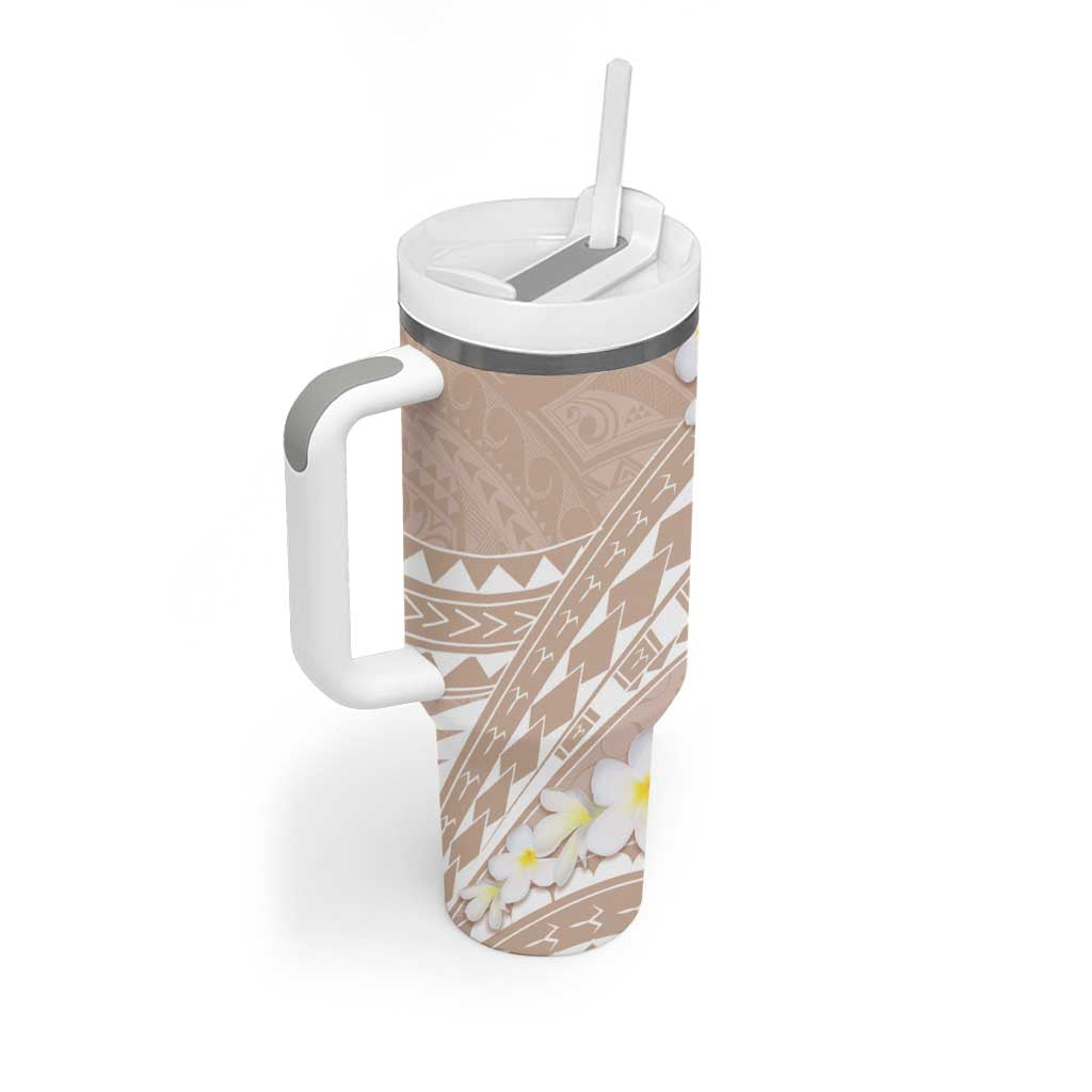 Polynesian Vintage Floral Tumbler With Handle Beige Motifs - Polynesian Pride