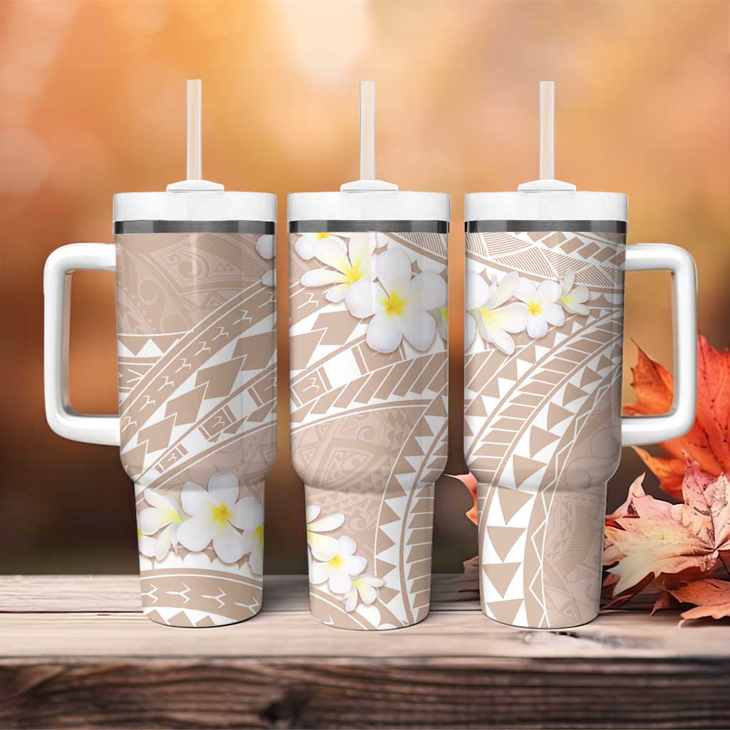 Polynesian Vintage Floral Tumbler With Handle Beige Motifs - Polynesian Pride