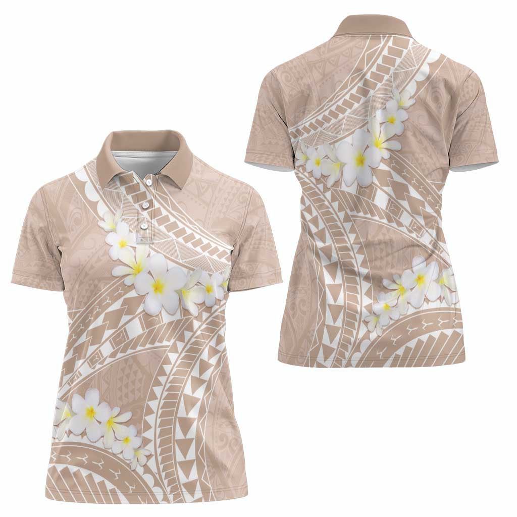 Polynesian Vintage Floral Women Polo Shirt Beige Motifs - Polynesian Pride