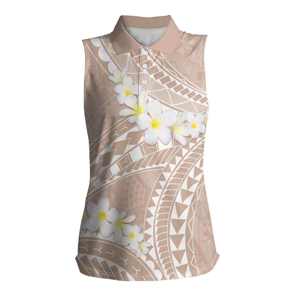 Polynesian Vintage Floral Women Sleeveless Polo Shirt Beige Motifs LT7 Female Beige - Polynesian Pride